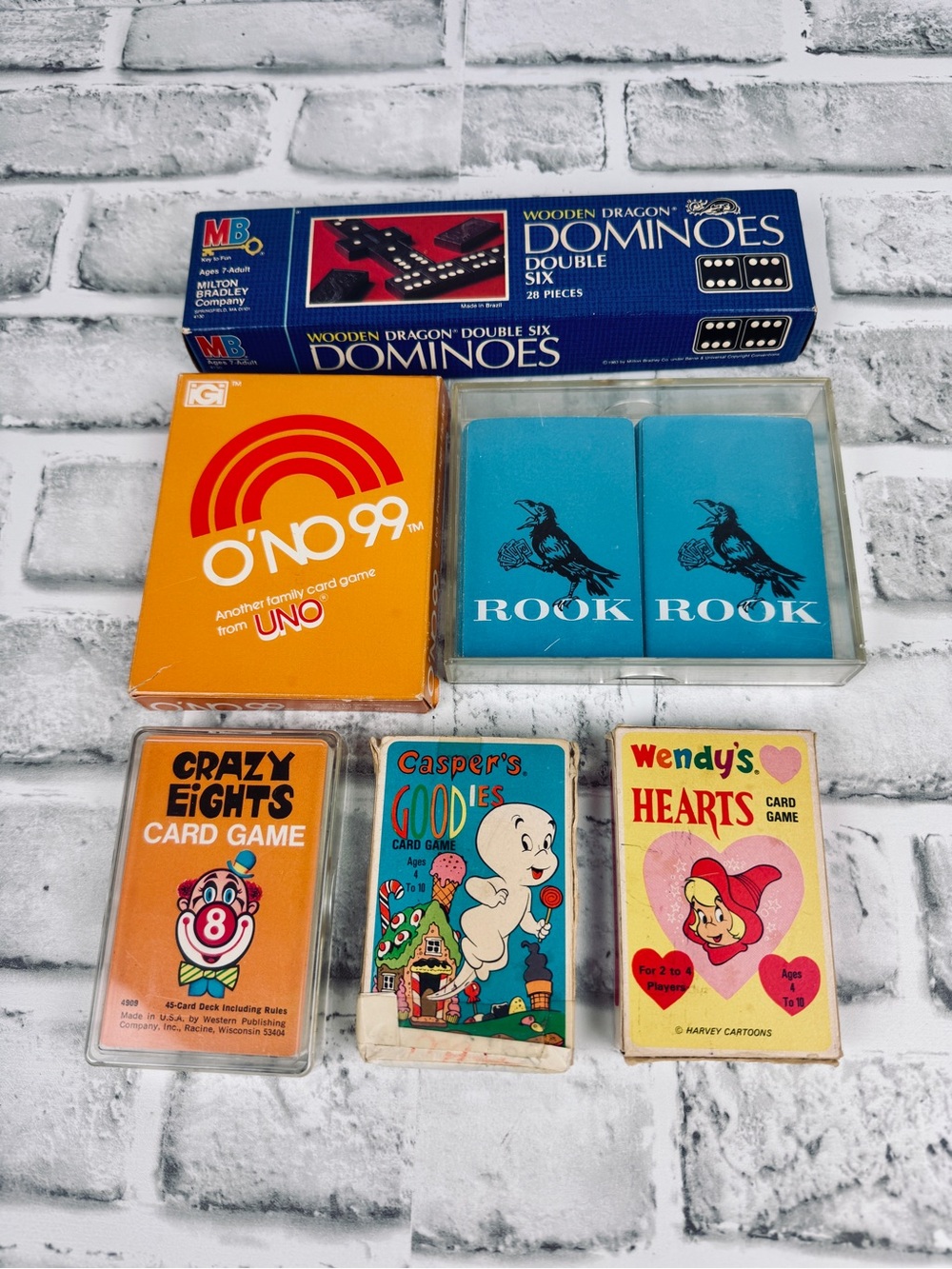 Vintage 1960 and 1980 card games and dominos All complete